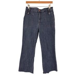 See By Chloé Blue Cropped Flare Jeans Braided Waistband Raw Hem Size‎ 30 Italy